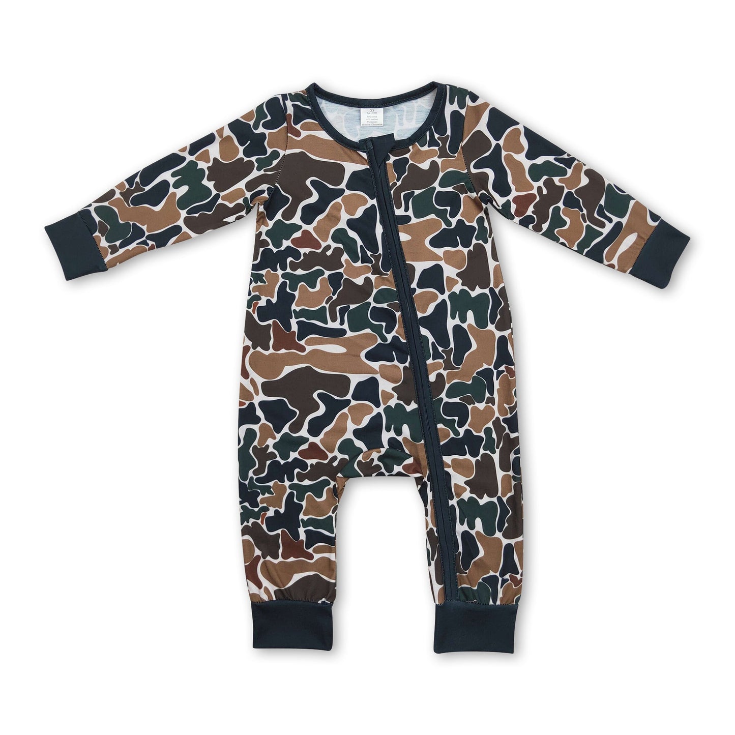 Long sleeves brown camo baby kids bamboo zipper romper