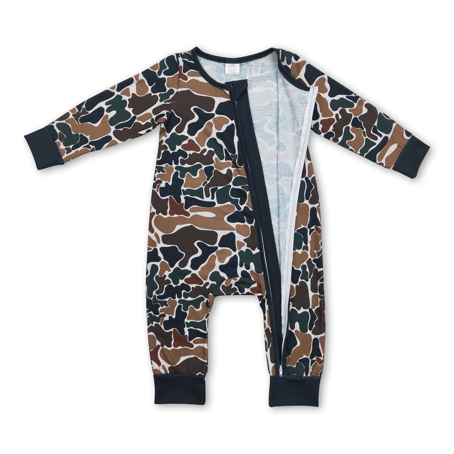 Long sleeves brown camo baby kids bamboo zipper romper