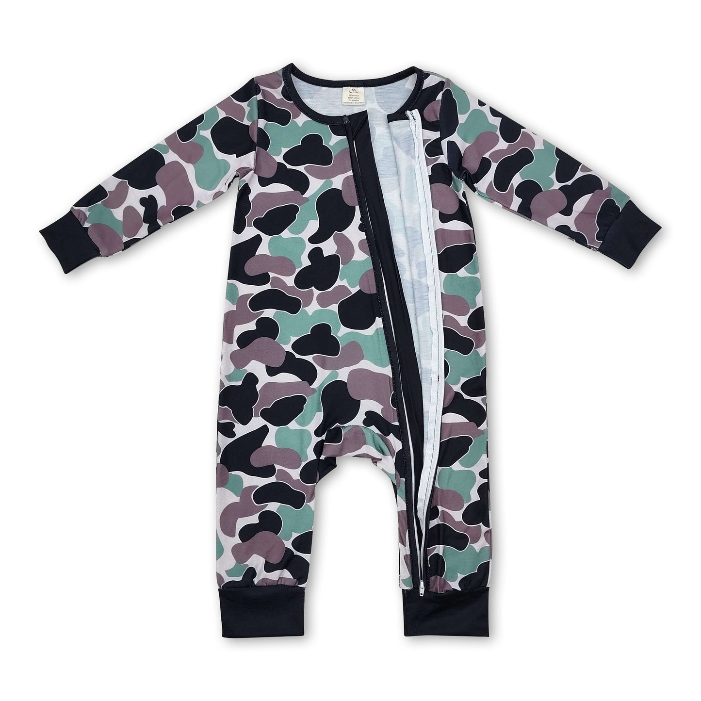 Green camo long sleeves baby boy zipper romper