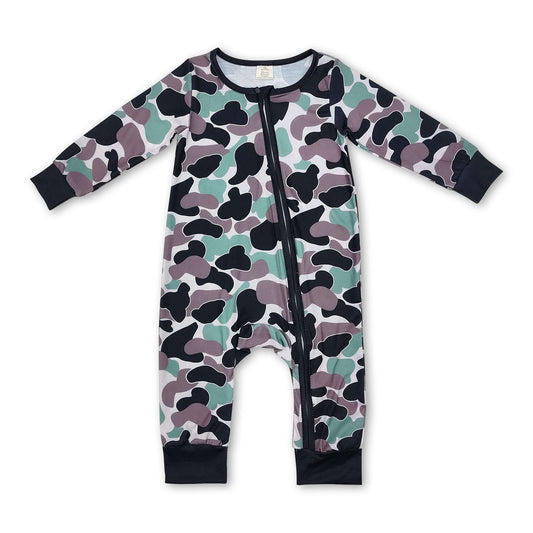 Green camo long sleeves baby boy zipper romper