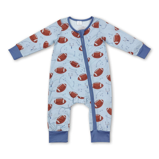 Light blue football long sleeves baby boy zipper romper