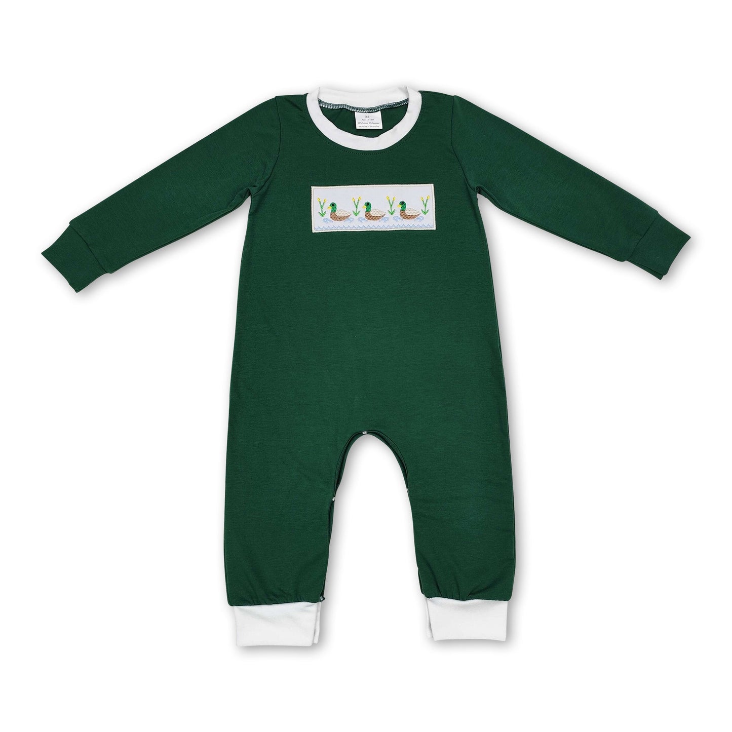 Green long sleeves duck baby boy hunting romper