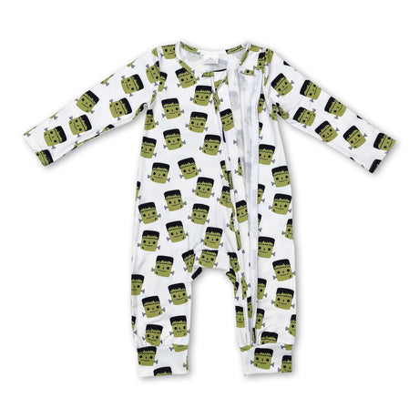 Green long sleeves baby Halloween zipper romper