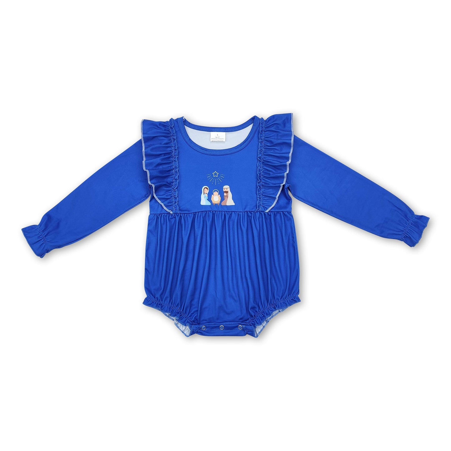 Blue long sleeves nativity baby girl Christmas romper