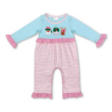 Santa deer long sleeves pink stripe baby Christmas romper