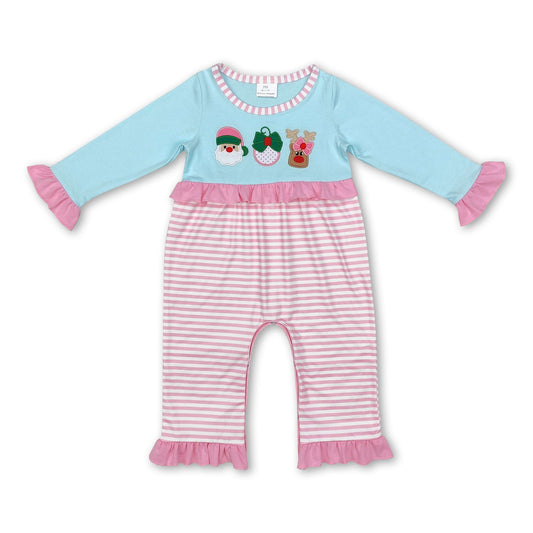 Santa deer long sleeves pink stripe baby Christmas romper