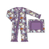 Purple ghost pumpkin girl Halloween zipper romper