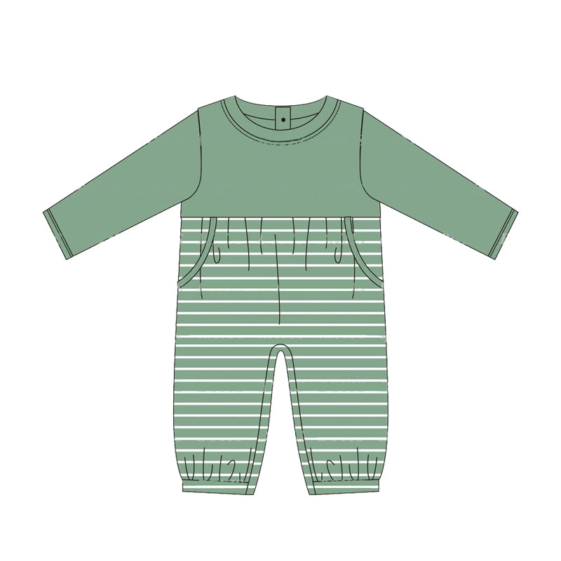 Long sleeves stripe pocket baby boy romper