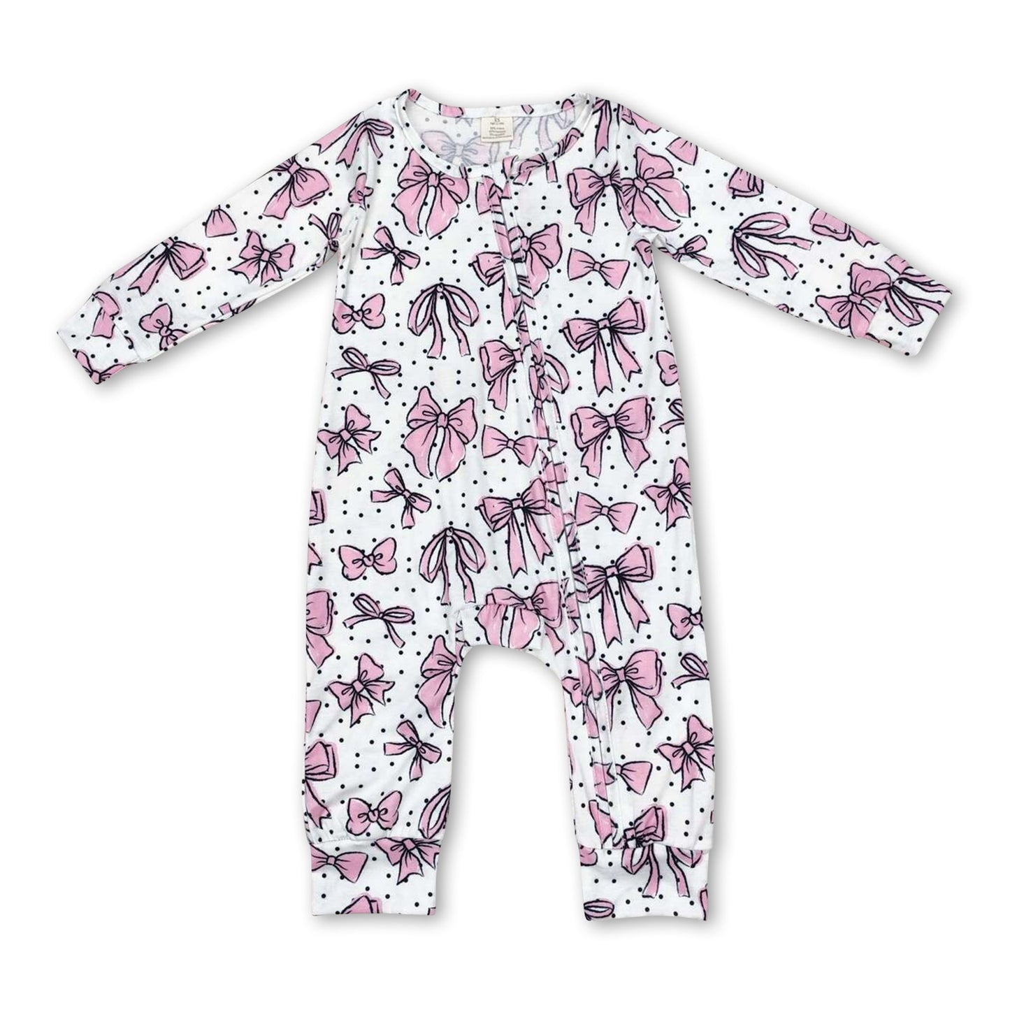 Long sleeves pink bow baby girls zipper romper