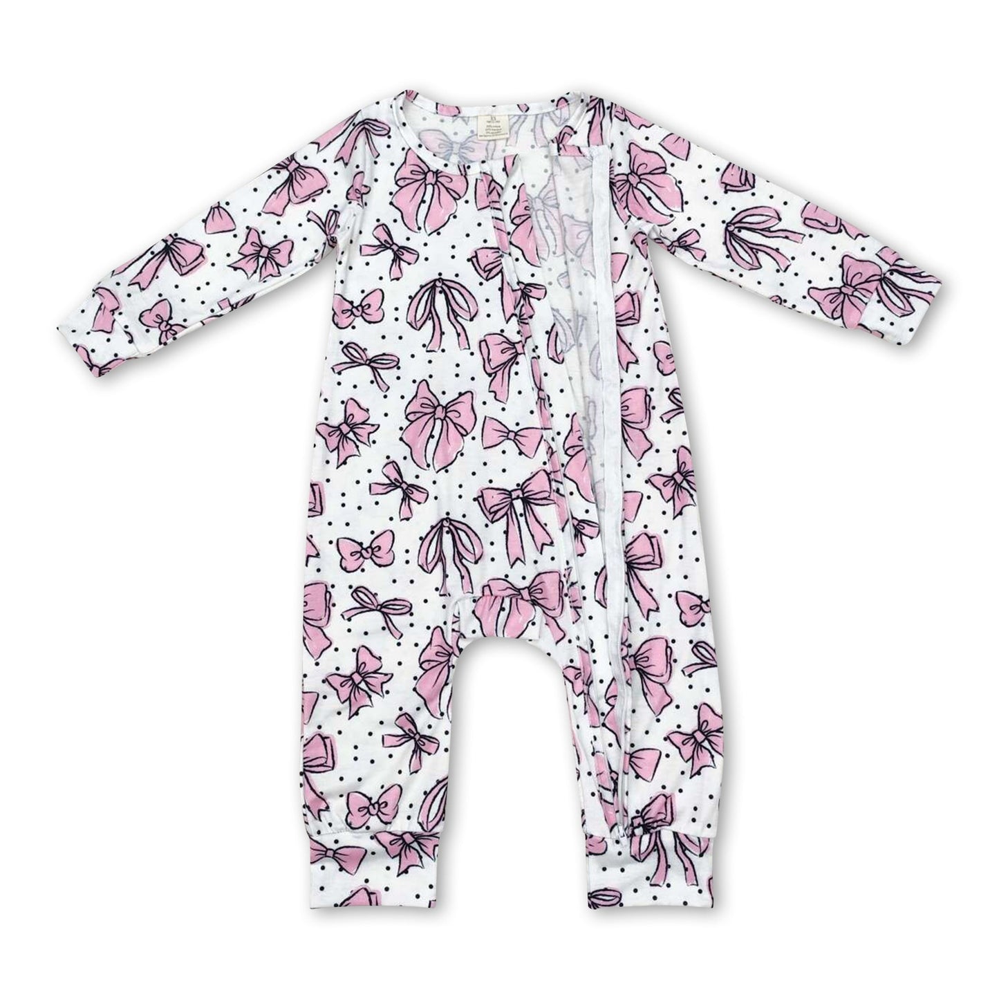 Long sleeves pink bow baby girls zipper romper