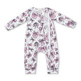 Long sleeves pink bow baby girls zipper romper