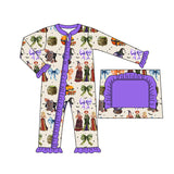 Purple bow witches pumpkin baby Halloween zipper romper
