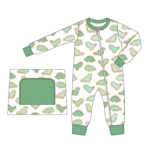 Long sleeves green dinosaur baby boys zipper romper