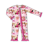 Pink ruffle long sleeves hat singer baby girls zipper romper