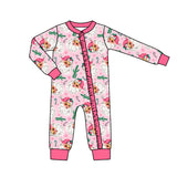 Santa candy cane cactus baby girls Christmas zipper romper