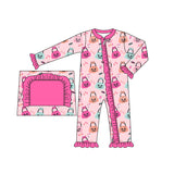 Pink pumpkin basket candy baby girls Halloween zipper romper