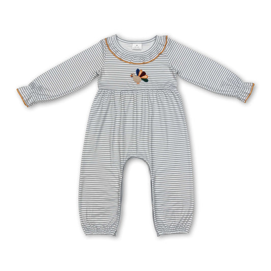 Ruffle stripe turkey baby girls Thanksgiving romper