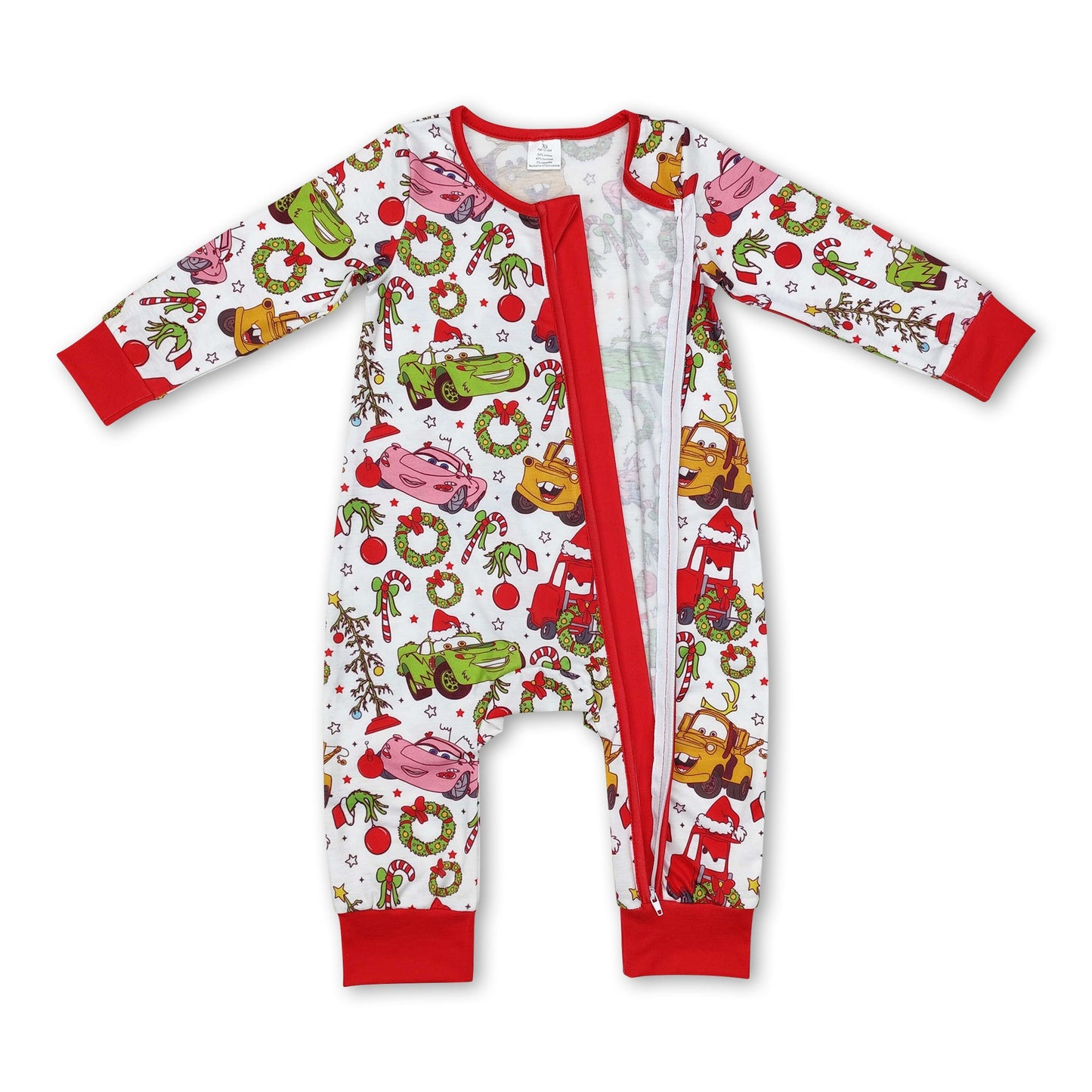 Christmas tree green face car baby kids zipper romper