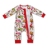 Christmas tree green face car baby kids zipper romper