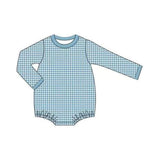 Long sleeves blue plaid baby boy romper