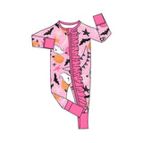 Pink pumpkin boo bat baby girls Halloween zipper romper