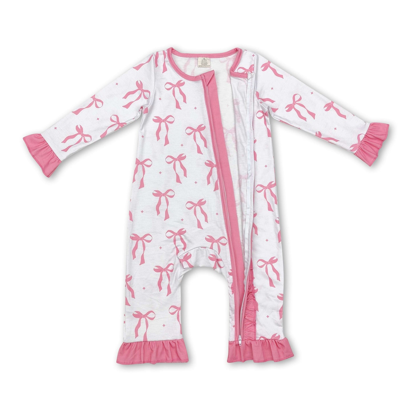 Long sleeves pink bow baby girls zipper romper