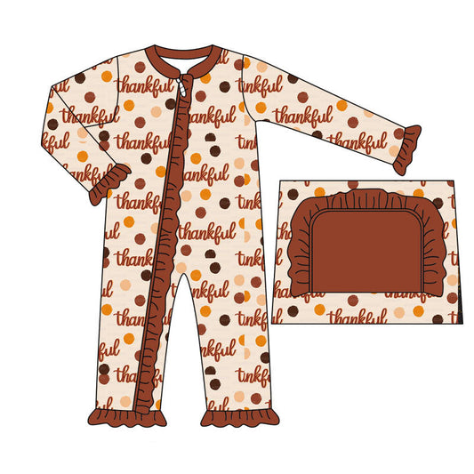 Thankful polka dots baby girls Thanksgiving zipper romper