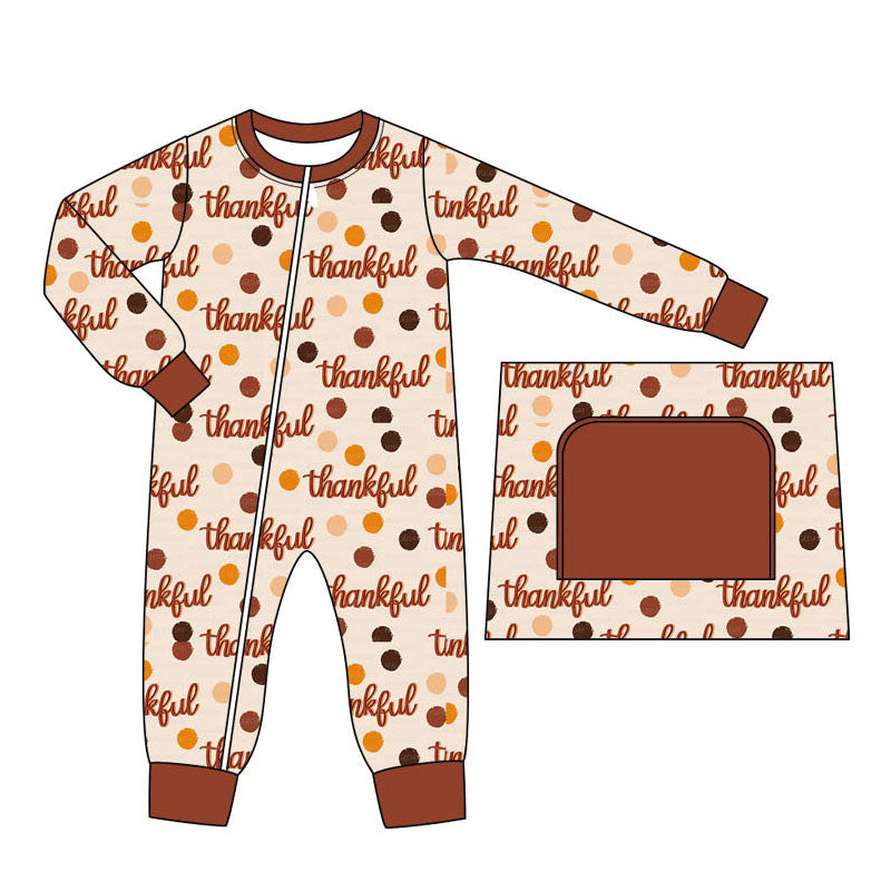 Thankful polka dots baby boy Thanksgiving zipper romper