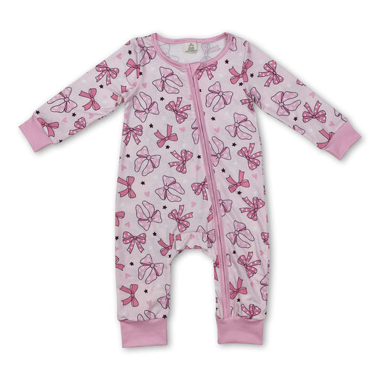 Long sleeves pink bow heart baby girls zipper sleeper