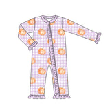 Ruffle long sleeves plaid pumpkin baby girls zipper romper