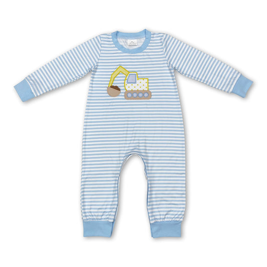 Excavator stripe long sleeves baby boy romper