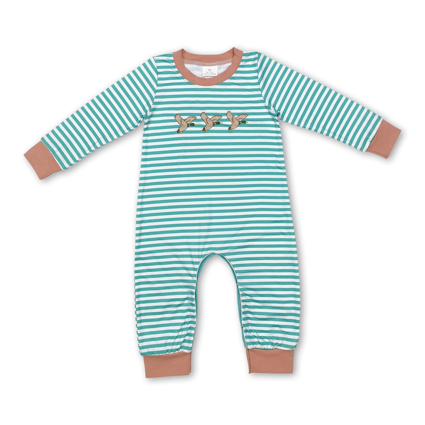 Duck green stripe long sleeves baby boy romper