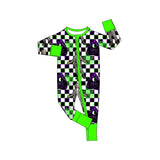 Green black plaid long sleeves baby Halloween zipper romper