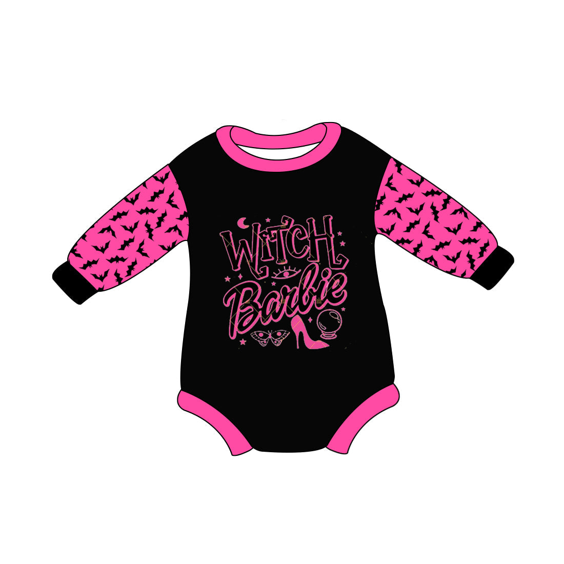 Pink bat long sleeves witch party baby Halloween romper