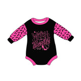 Pink bat long sleeves witch party baby Halloween romper