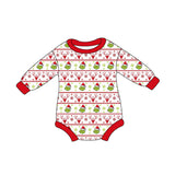 Long sleeves green face deer baby kids Christmas romper