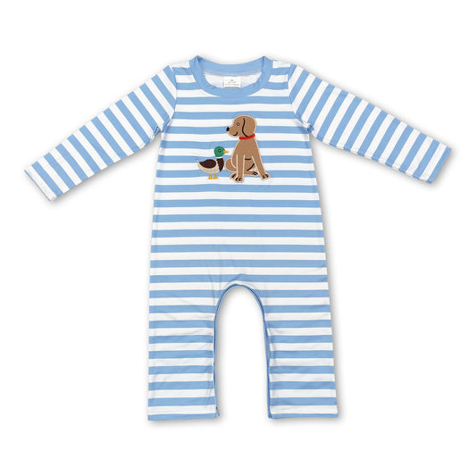 Stripe dog duck long sleeves baby boy romper