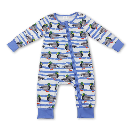 Blue duck long sleeves baby boy zipper romper