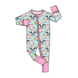 Pink long sleeves floral cows baby girls zipper romper