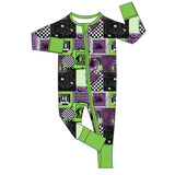 Green purple bat baby boy Halloween zipper romper