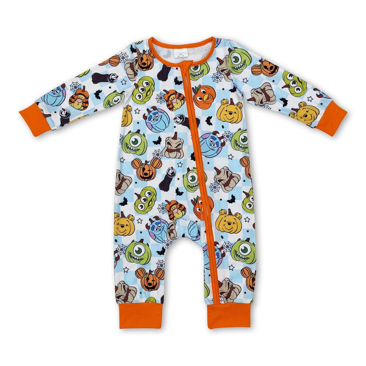 Plaid mouse monster eye pumpkin boy Halloween zipper romper