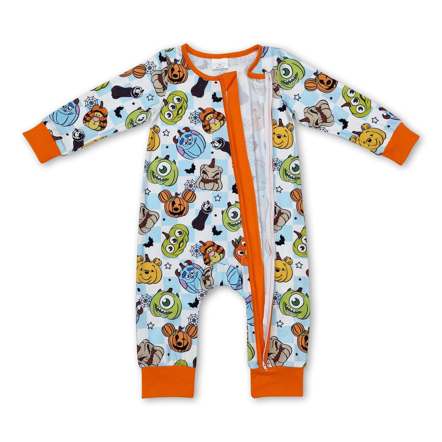 Plaid mouse monster eye pumpkin boy Halloween zipper romper