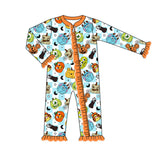 Plaid mouse monster eye pumpkin girls Halloween zipper romper