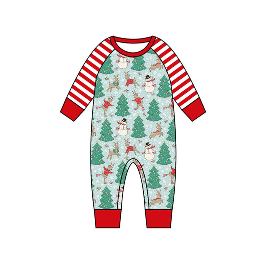 Stripe Christmas tree deer snowman baby boy romper