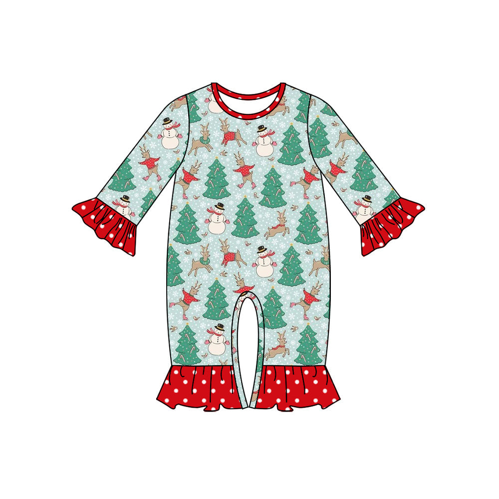 Stripe Christmas tree deer snowman baby girl romper