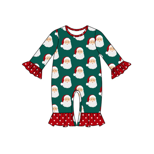 Stripe long sleeves santa baby girl Christmas romper