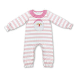 Pink stripe long sleeves santa baby girl Christmas romper
