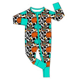 Cow print pumpkin baby kids western zipper fall romper
