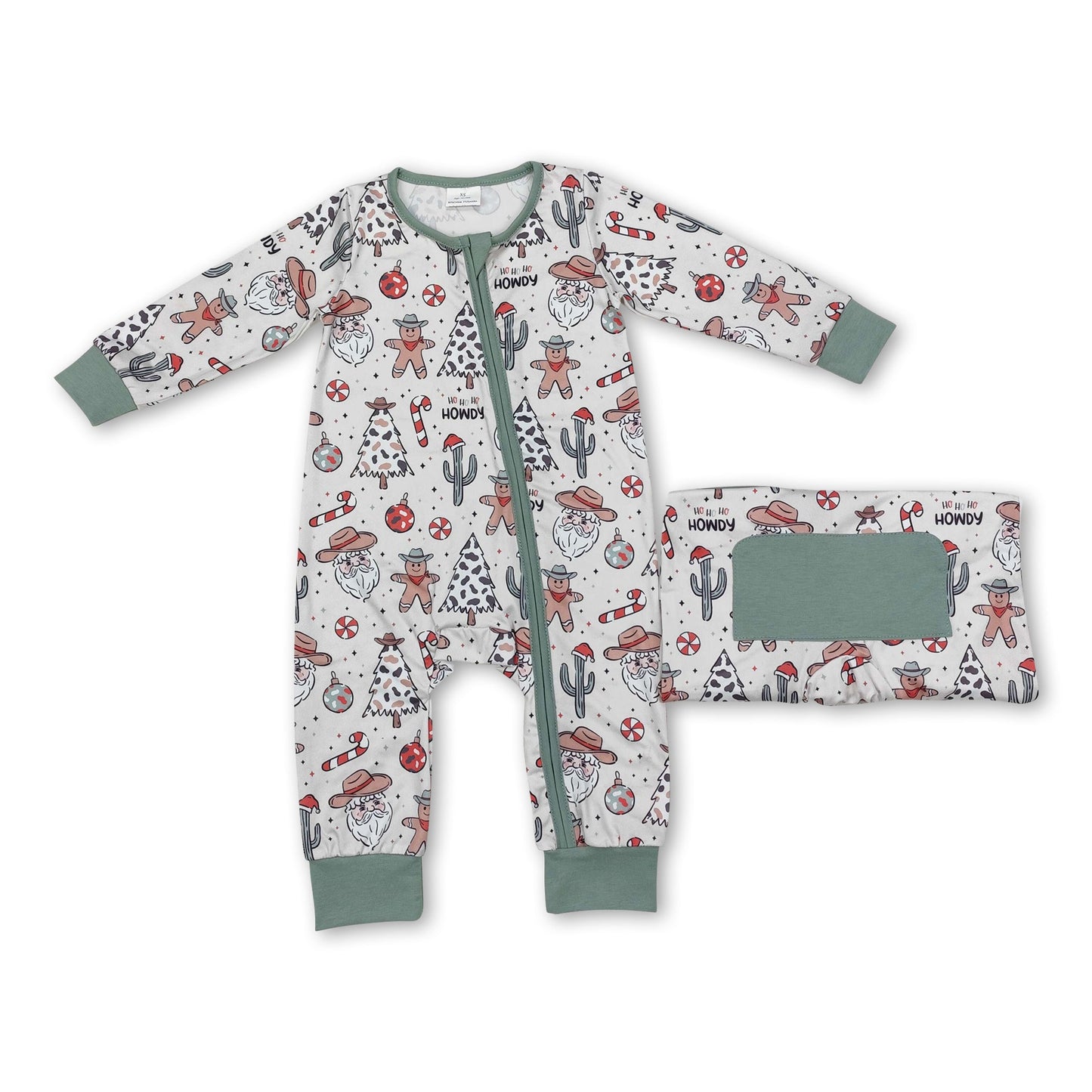 Santa gingerbread cactus boy Christmas zipper romper