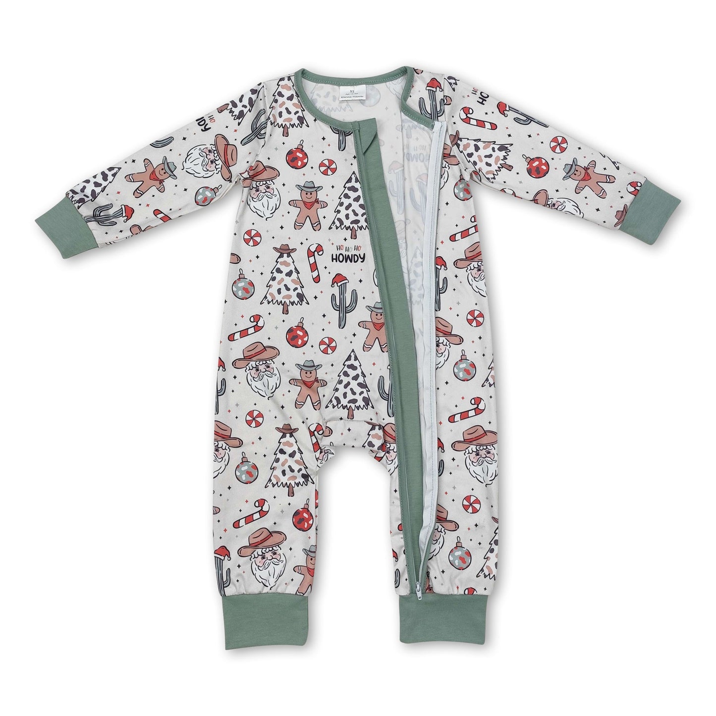 Santa gingerbread cactus boy Christmas zipper romper